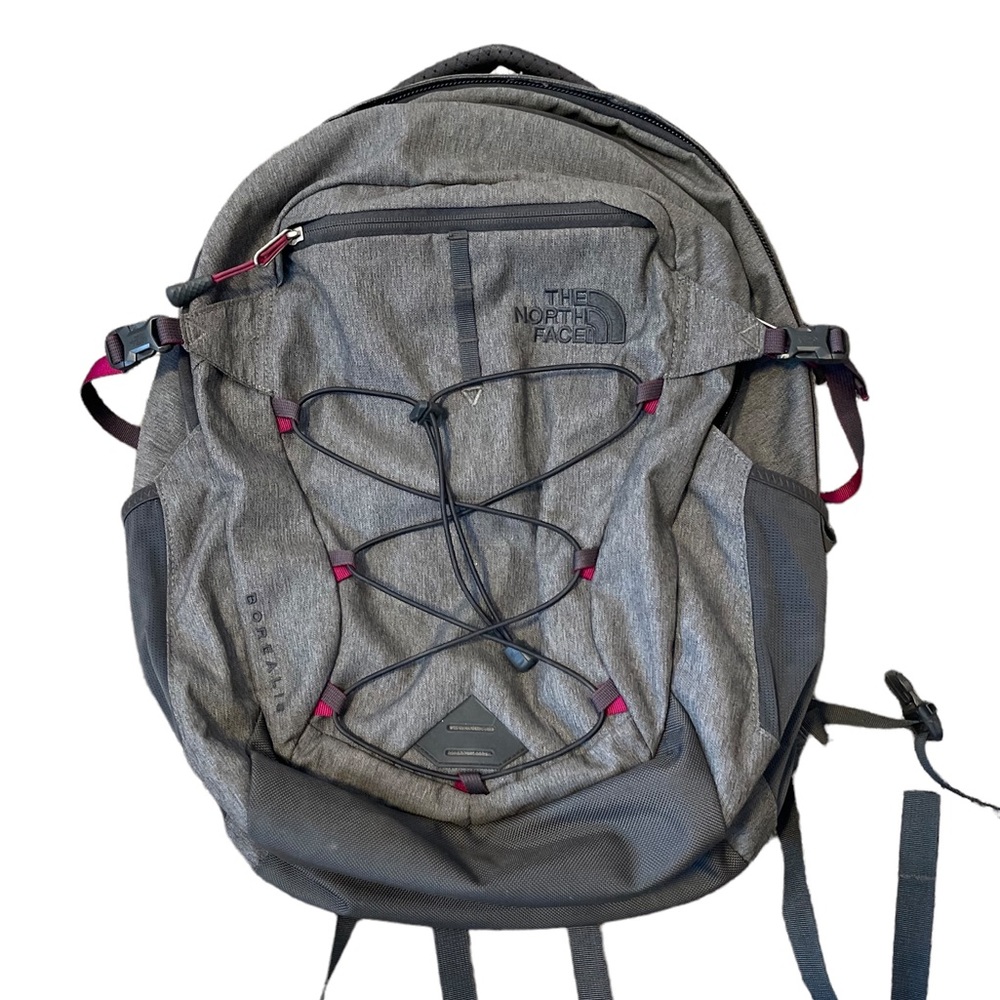 The North Face Gray Backpack with Black and Pink Accents